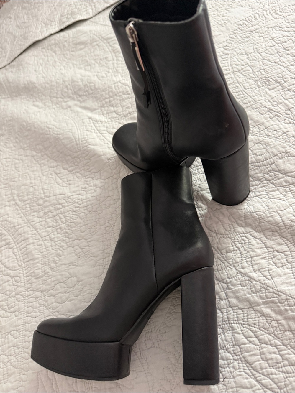 Zara Women’s Black Platform Ankle Boots - Classic High Block Heel